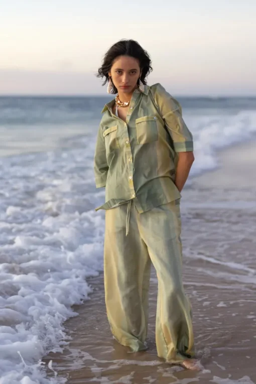 Women SUNSET LOVER - FOLIAGE SHIRT (LEAF GREEN STRIPE)