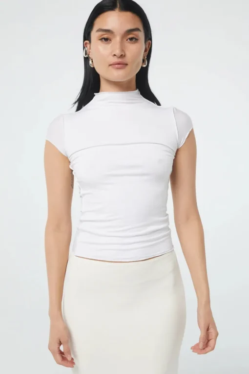 The Line By K - Reese Mock Neck Top (Vanilla)