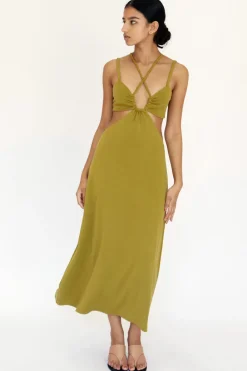 Third Form - Double Crossed Midi Dress (Chartreuse)