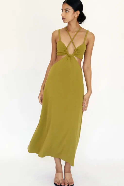 Third Form - Double Crossed Midi Dress (Chartreuse)