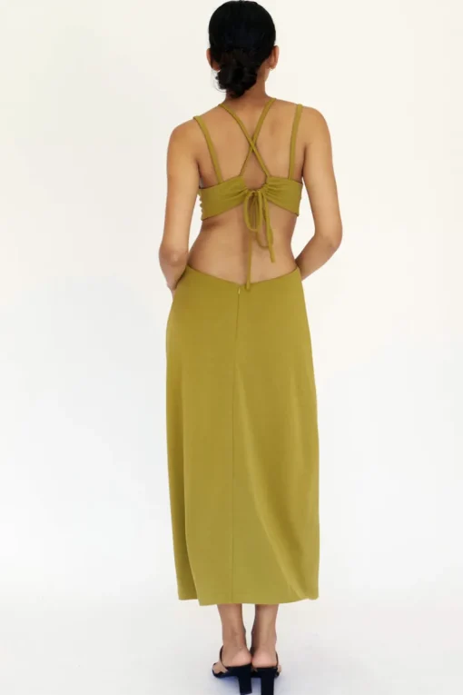 Third Form - Double Crossed Midi Dress (Chartreuse)