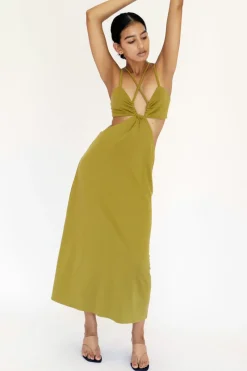 Third Form - Double Crossed Midi Dress (Chartreuse)