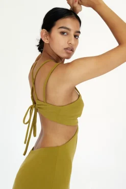 Third Form - Double Crossed Midi Dress (Chartreuse)