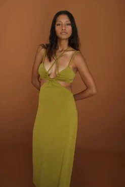 Third Form - Double Crossed Midi Dress (Chartreuse)