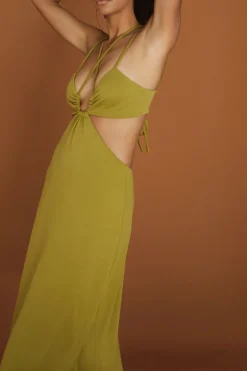 Third Form - Double Crossed Midi Dress (Chartreuse)