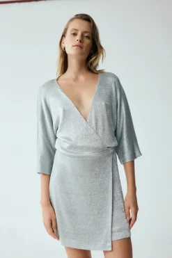 Third Form - HEAVY METAL KNIT WRAP DRESS (SILVER)