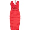 Third Form - Look Through Gather Midi Dress (Coral)