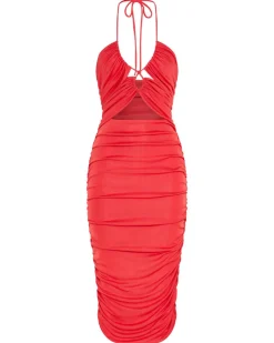 Third Form - Look Through Gather Midi Dress (Coral)