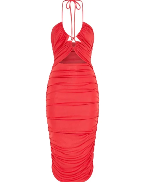 Third Form - Look Through Gather Midi Dress (Coral)