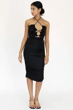 Third Form - Look Through Gather Midi Dress (Black)