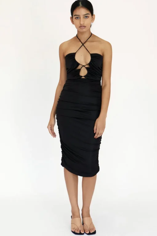 Third Form - Look Through Gather Midi Dress (Black)