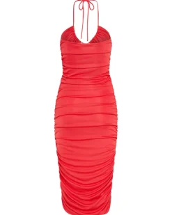 Third Form - Look Through Gather Midi Dress (Coral)