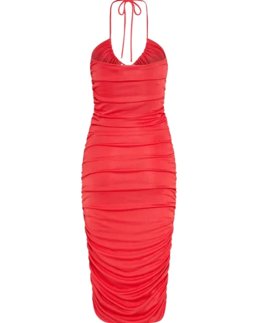 Third Form - Look Through Gather Midi Dress (Coral)