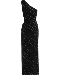 Third Form - Ring Out One Shoulder Maxi (Black Hand Tie Dye)