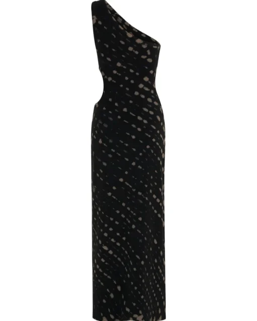 Third Form - Ring Out One Shoulder Maxi (Black Hand Tie Dye)