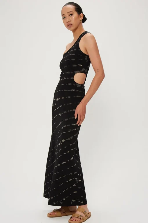 Third Form - Ring Out One Shoulder Maxi (Black Hand Tie Dye)