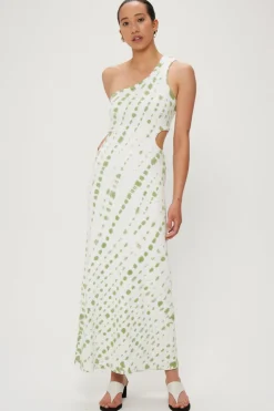 Third Form - Ring Out One Shoulder Maxi (Olive Hand Tie Dye)