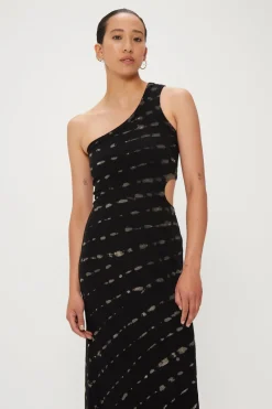 Third Form - Ring Out One Shoulder Maxi (Black Hand Tie Dye)