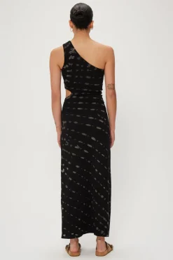 Third Form - Ring Out One Shoulder Maxi (Black Hand Tie Dye)