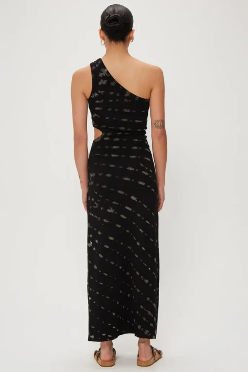 Third Form - Ring Out One Shoulder Maxi (Black Hand Tie Dye)