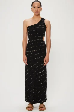 Third Form - Ring Out One Shoulder Maxi (Black Hand Tie Dye)