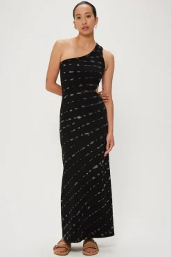 Third Form - Ring Out One Shoulder Maxi (Black Hand Tie Dye)