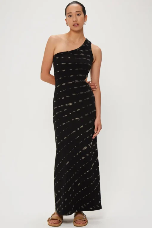 Third Form - Ring Out One Shoulder Maxi (Black Hand Tie Dye)
