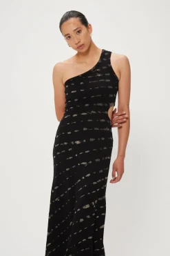 Third Form - Ring Out One Shoulder Maxi (Black Hand Tie Dye)