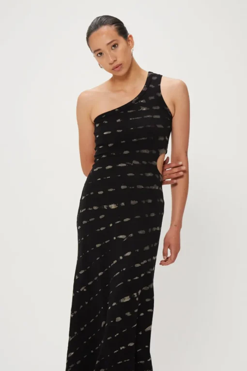 Third Form - Ring Out One Shoulder Maxi (Black Hand Tie Dye)