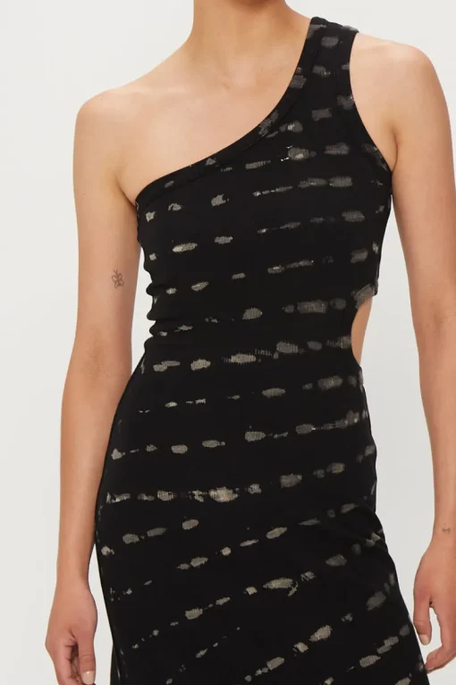 Third Form - Ring Out One Shoulder Maxi (Black Hand Tie Dye)