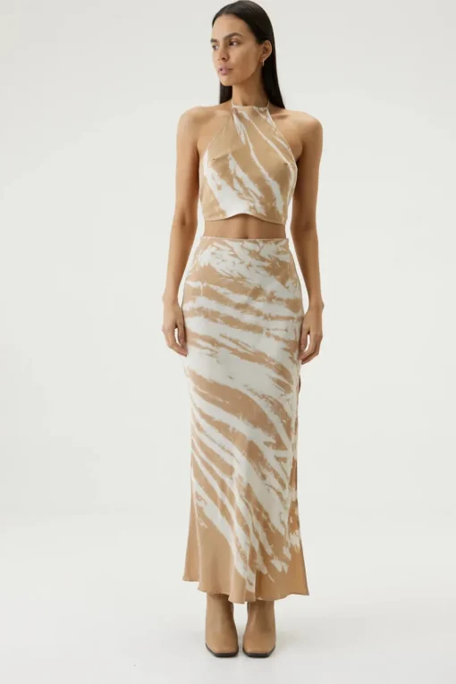 Third Form - TWIST THROUGH BIAS HALTER TOP (TAN TIE DYE) FINAL SALE