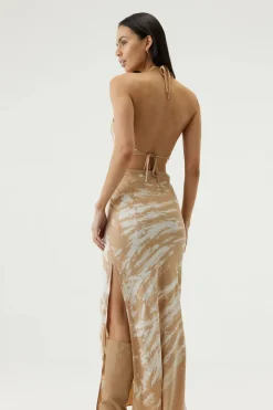 Third Form - TWIST THROUGH BIAS HALTER TOP (TAN TIE DYE) FINAL SALE