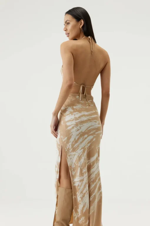 Third Form - TWIST THROUGH BIAS HALTER TOP (TAN TIE DYE) FINAL SALE