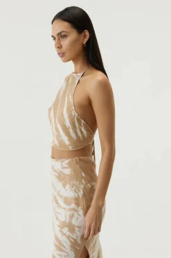 Third Form - TWIST THROUGH BIAS HALTER TOP (TAN TIE DYE) FINAL SALE