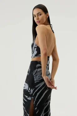 Third Form - TWIST THROUGH BIAS HALTER TOP (BLACK TIE DYE) FINAL SALE