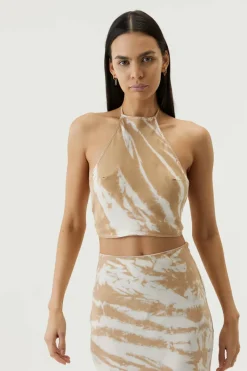 Third Form - TWIST THROUGH BIAS HALTER TOP (TAN TIE DYE) FINAL SALE
