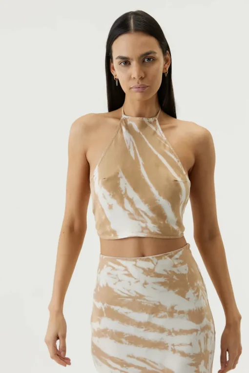 Third Form - TWIST THROUGH BIAS HALTER TOP (TAN TIE DYE) FINAL SALE