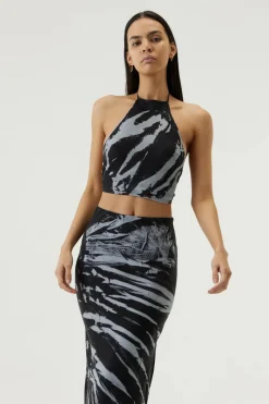 Third Form - TWIST THROUGH BIAS HALTER TOP (BLACK TIE DYE) FINAL SALE