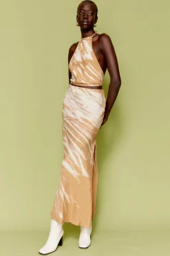 Third Form - TWIST THROUGH BIAS HALTER TOP (TAN TIE DYE) FINAL SALE