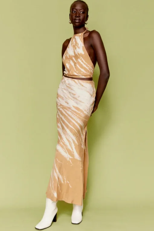 Third Form - TWIST THROUGH BIAS HALTER TOP (TAN TIE DYE) FINAL SALE