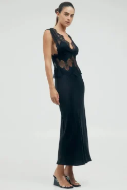 Third Form - VISIONS LACE DEEP V MAXI DRESS (EBONY)